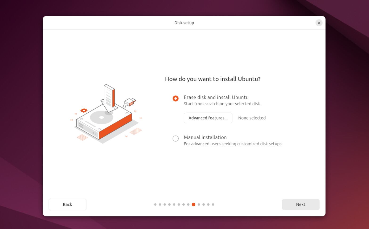 The Disk setup page