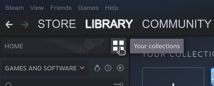Selecting your collections in Steam.